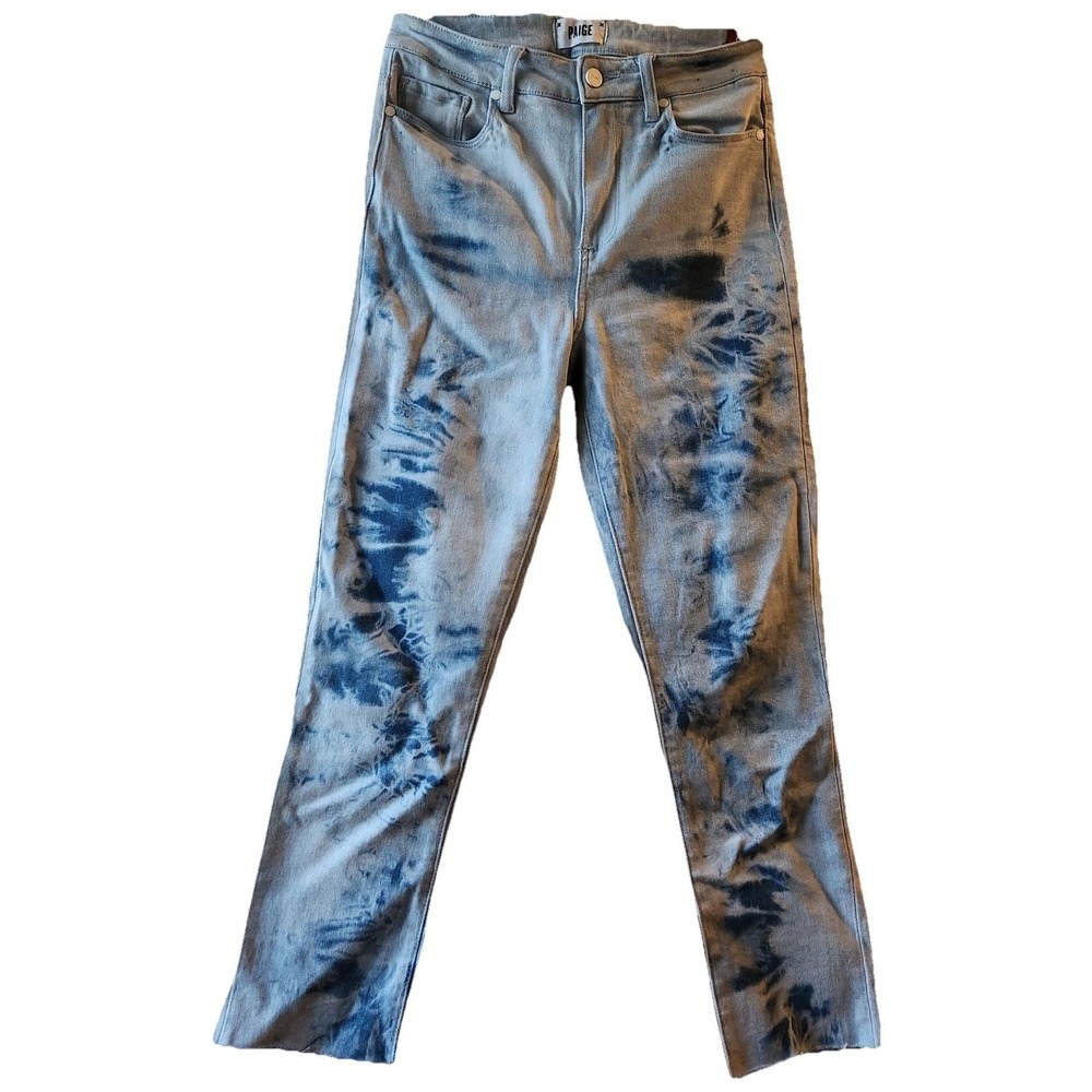 PAIGE Hoxton Slim Crop Tie Dye Jeans High Rise Blue White Size 29